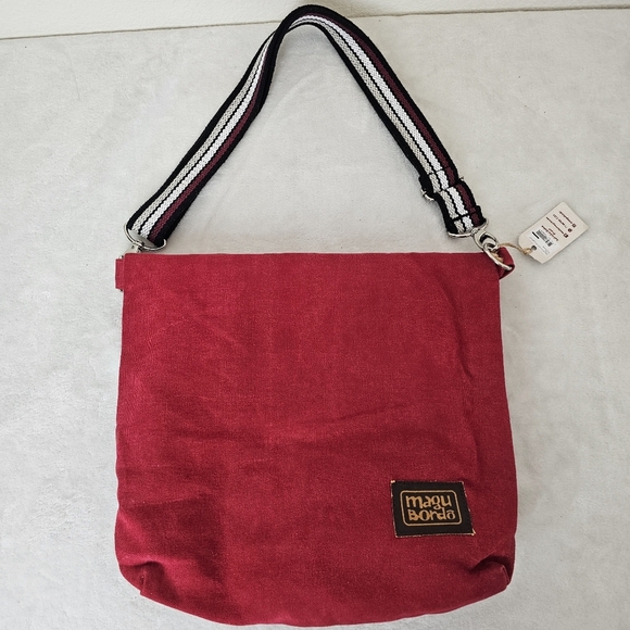 NWT Magu Bordo Canvas Crossbody Bag Red Messenger Tote Made in Brazil - Picture 3 of 11